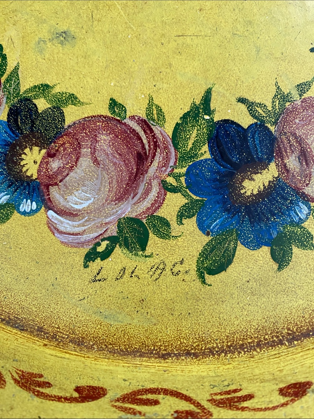 💐Vintage Hand-Painted Yellow Floral Decorative Tray - Picture 2 of 10
